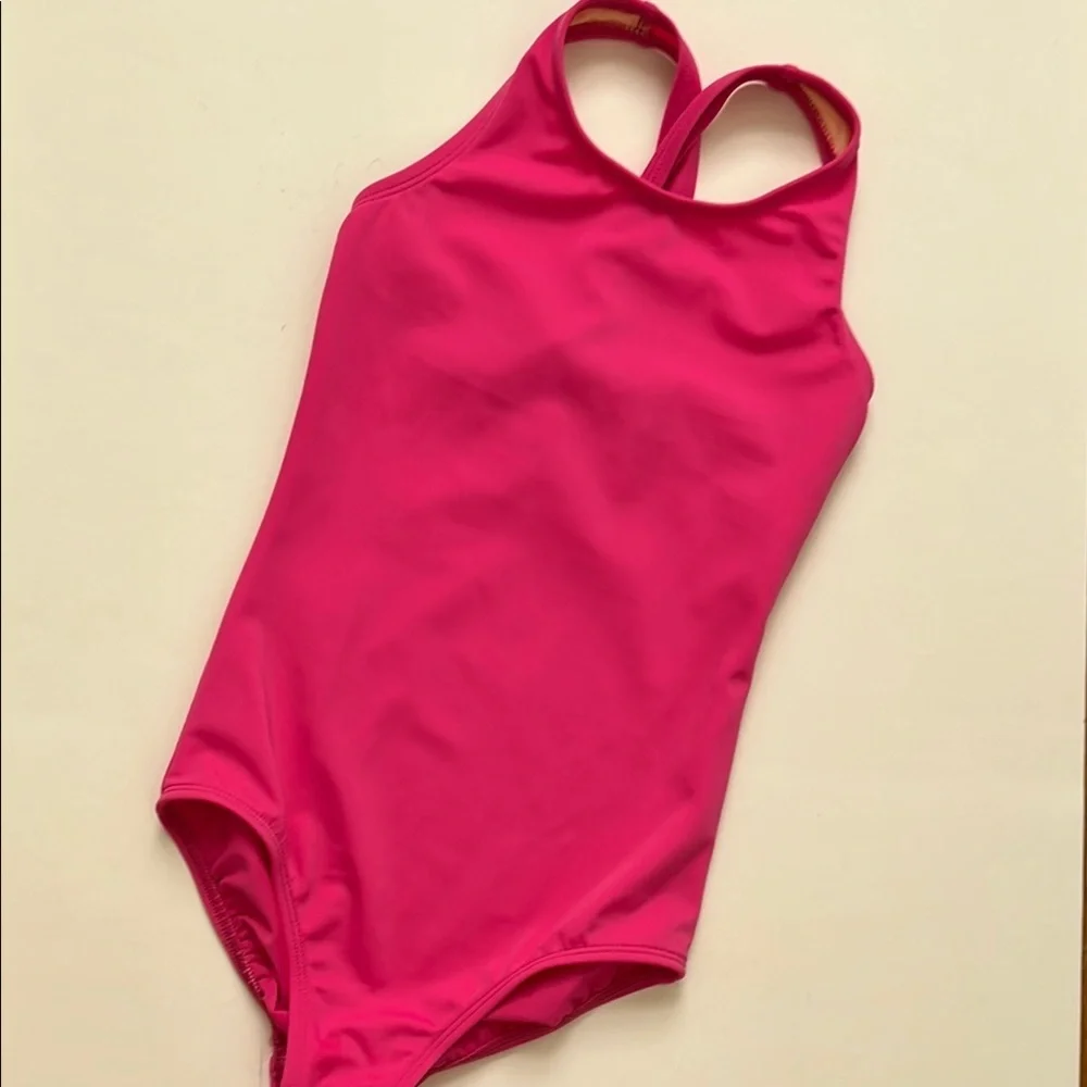Land’s End Girls 8S Solid Pink Racerback Swimsuit Lined One Piece Swim Suit - Picture 2 of 5